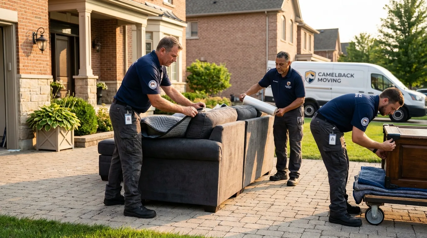 Large estate moving crew wrapping furniture in Mount Morris, IL